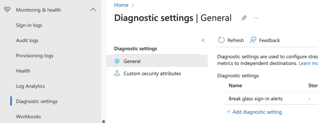 Entra ID diagnostic settings